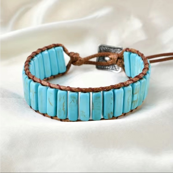 Gorgeous Bohemian Blue Turquoise Tube Beads Bracelet - - Picture 2 of 11